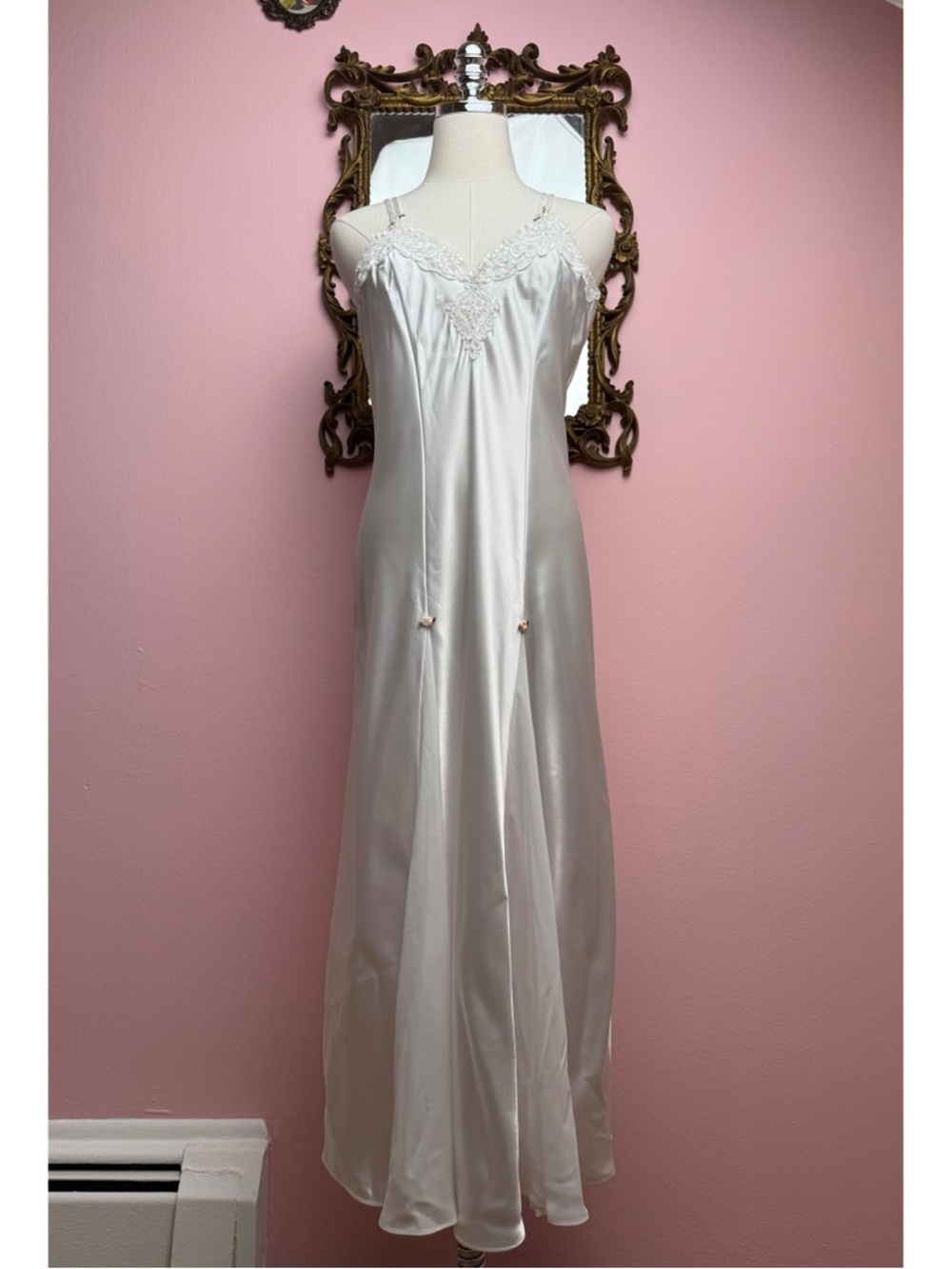 California Dynasty White Rosette Double Strap Princess Nightgown Lingerie Dress
